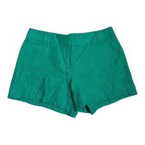 LOFT Womens Shorts Green Linen 2 Embroidered Preppy Twee Summer